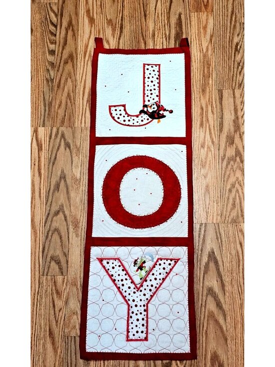 Handcrafted Other - Christmas JOY Quilted Vertical Banner 33"  Holiday Wall Hanging Applique vintage
